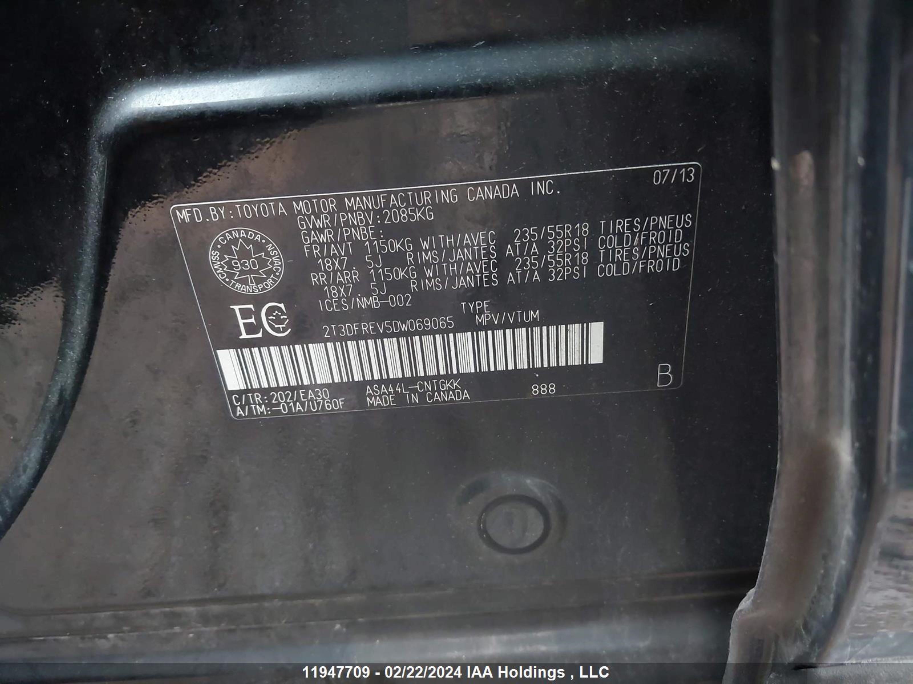 Photo 8 VIN: 2T3DFREV5DW069065 - TOYOTA RAV 4 