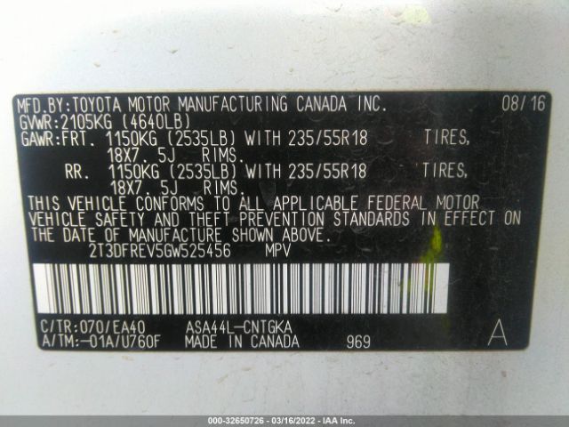 Photo 8 VIN: 2T3DFREV5GW525456 - TOYOTA RAV4 