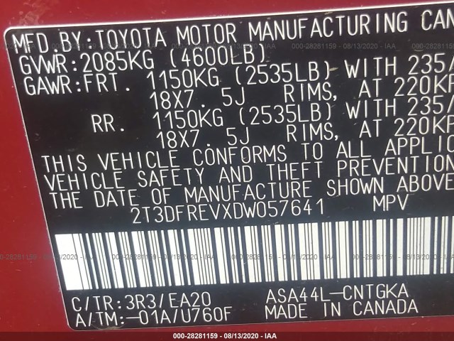 Photo 8 VIN: 2T3DFREVXDW057641 - TOYOTA RAV4 