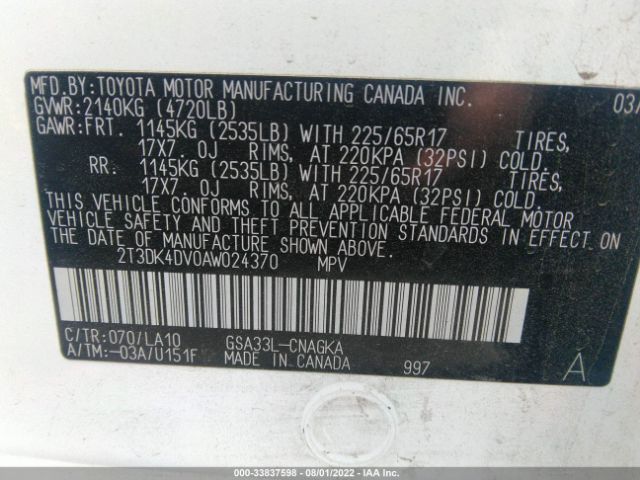 Photo 8 VIN: 2T3DK4DV0AW024370 - TOYOTA RAV4 