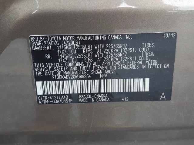 Photo 9 VIN: 2T3DK4DV2CW089854 - TOYOTA RAV4 LIMIT 