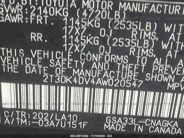 Photo 8 VIN: 2T3DK4DV4AW020547 - TOYOTA RAV4 