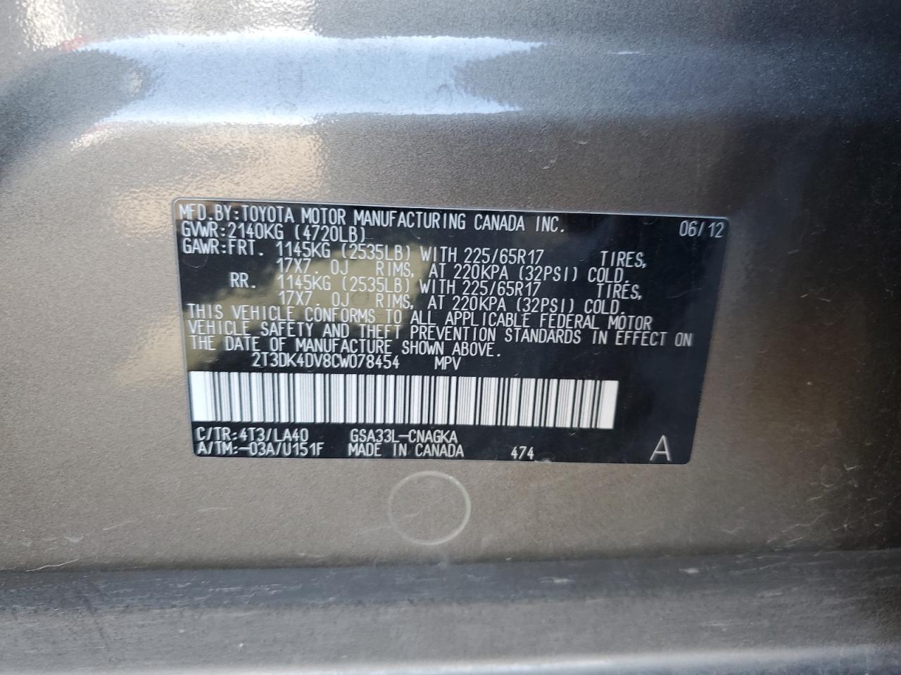 Photo 11 VIN: 2T3DK4DV8CW078454 - TOYOTA RAV 4 