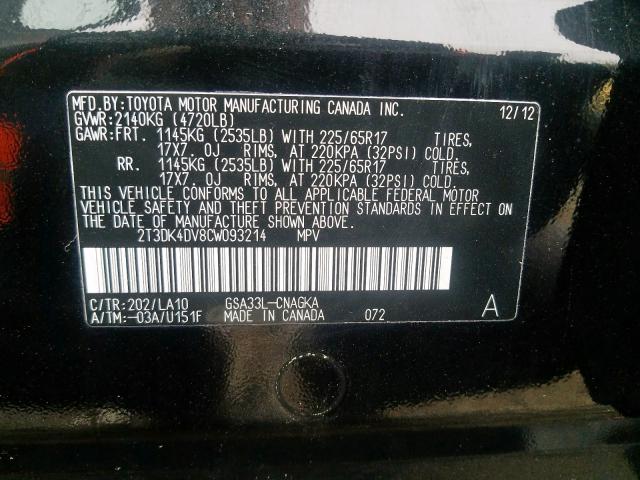 Photo 9 VIN: 2T3DK4DV8CW093214 - TOYOTA RAV4 LIMIT 