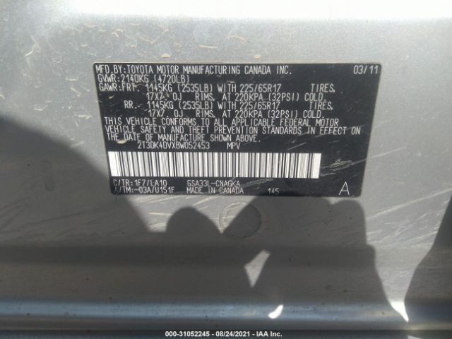 Photo 8 VIN: 2T3DK4DVXBW052453 - TOYOTA RAV4 