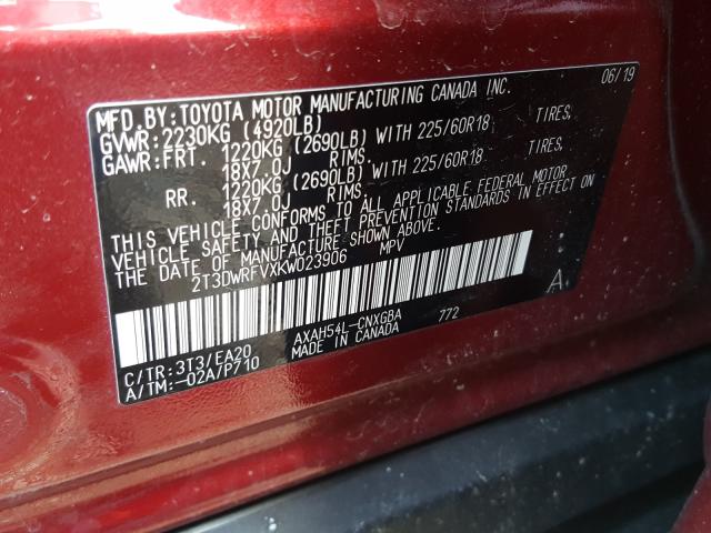 Photo 9 VIN: 2T3DWRFVXKW023906 - TOYOTA RAV4 LIMIT 