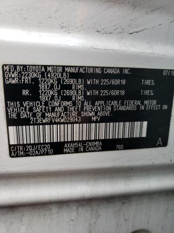 Photo 13 VIN: 2T3EWRFV4KW029043 - TOYOTA RAV4 XSE 