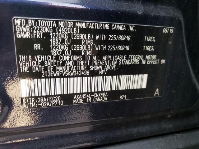 Photo 9 VIN: 2T3EWRFV5KW043498 - TOYOTA RAV4 XSE 