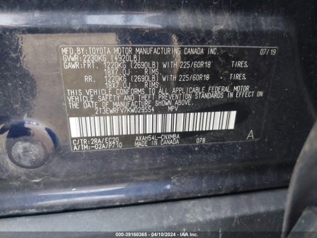 Photo 8 VIN: 2T3EWRFV7KW029554 - TOYOTA RAV4 HYBRID 