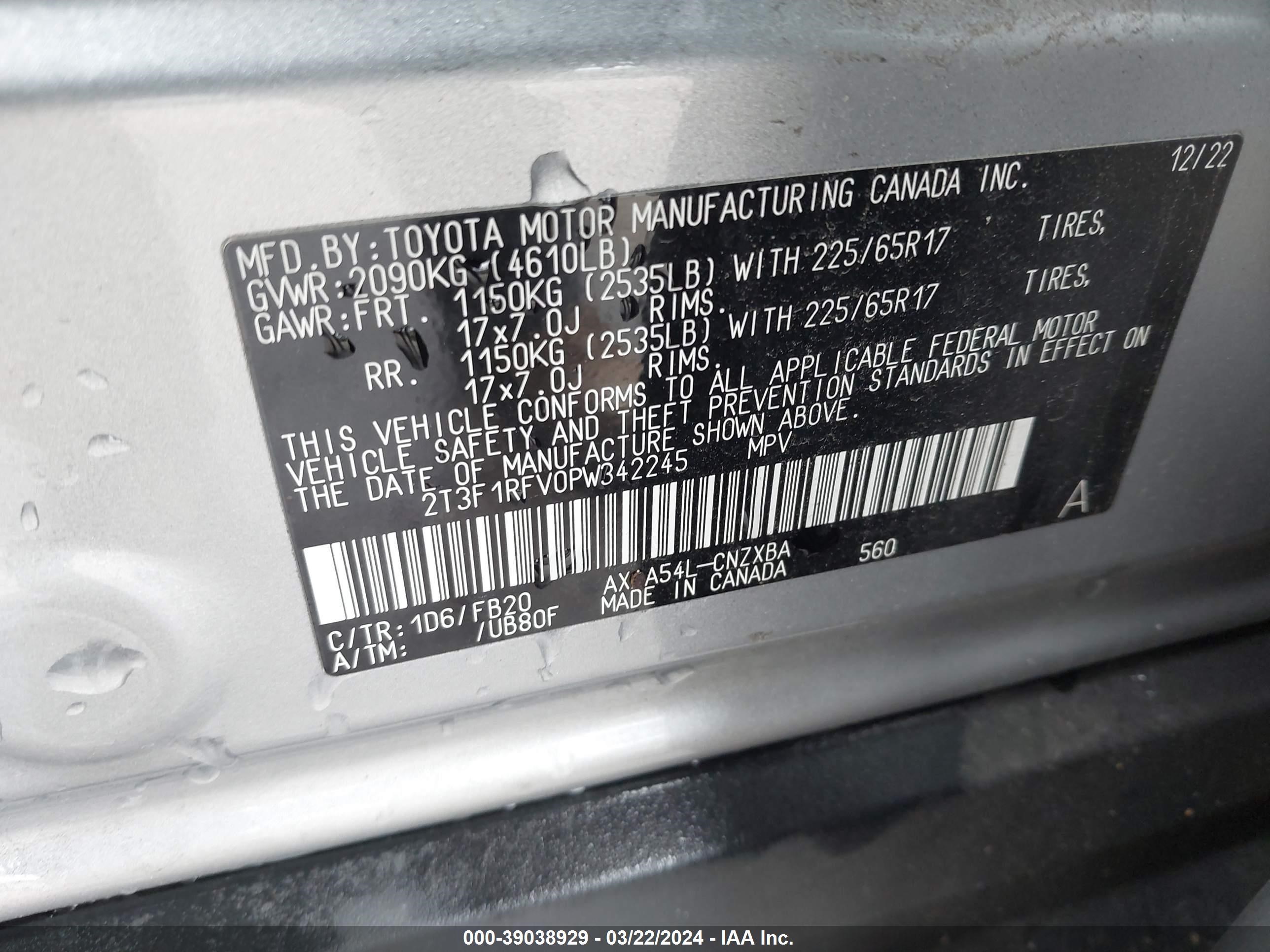 Photo 9 VIN: 2T3F1RFV0PW342245 - TOYOTA RAV 4 