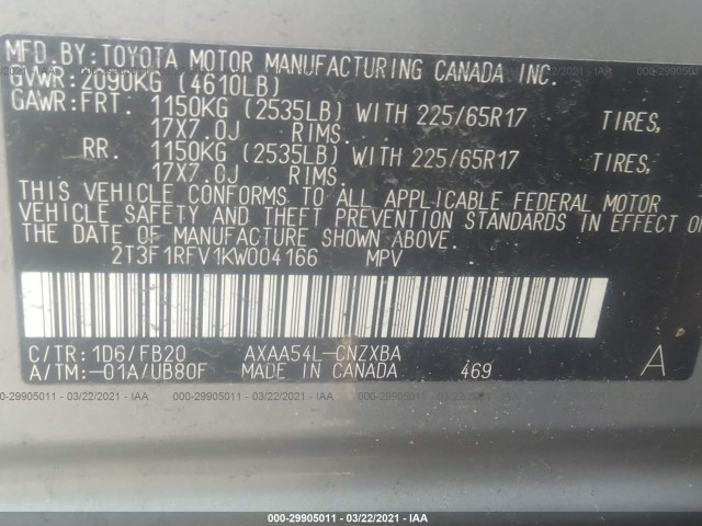 Photo 8 VIN: 2T3F1RFV1KW004166 - TOYOTA RAV4 