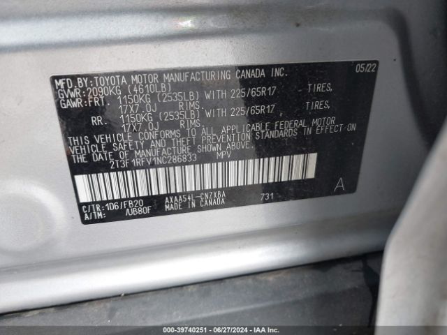 Photo 8 VIN: 2T3F1RFV1NC286833 - TOYOTA RAV4 LE 