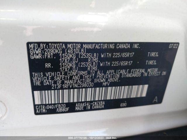 Photo 8 VIN: 2T3F1RFV1NC298030 - TOYOTA RAV4 