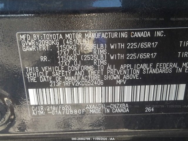 Photo 8 VIN: 2T3F1RFV2KC052406 - TOYOTA RAV4 