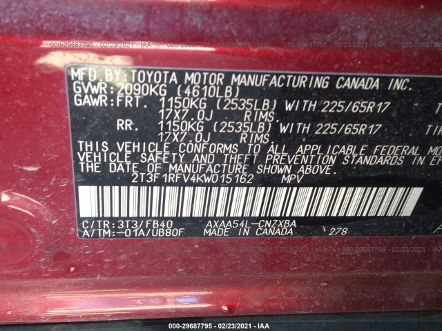 Photo 8 VIN: 2T3F1RFV4KW015162 - TOYOTA RAV4 