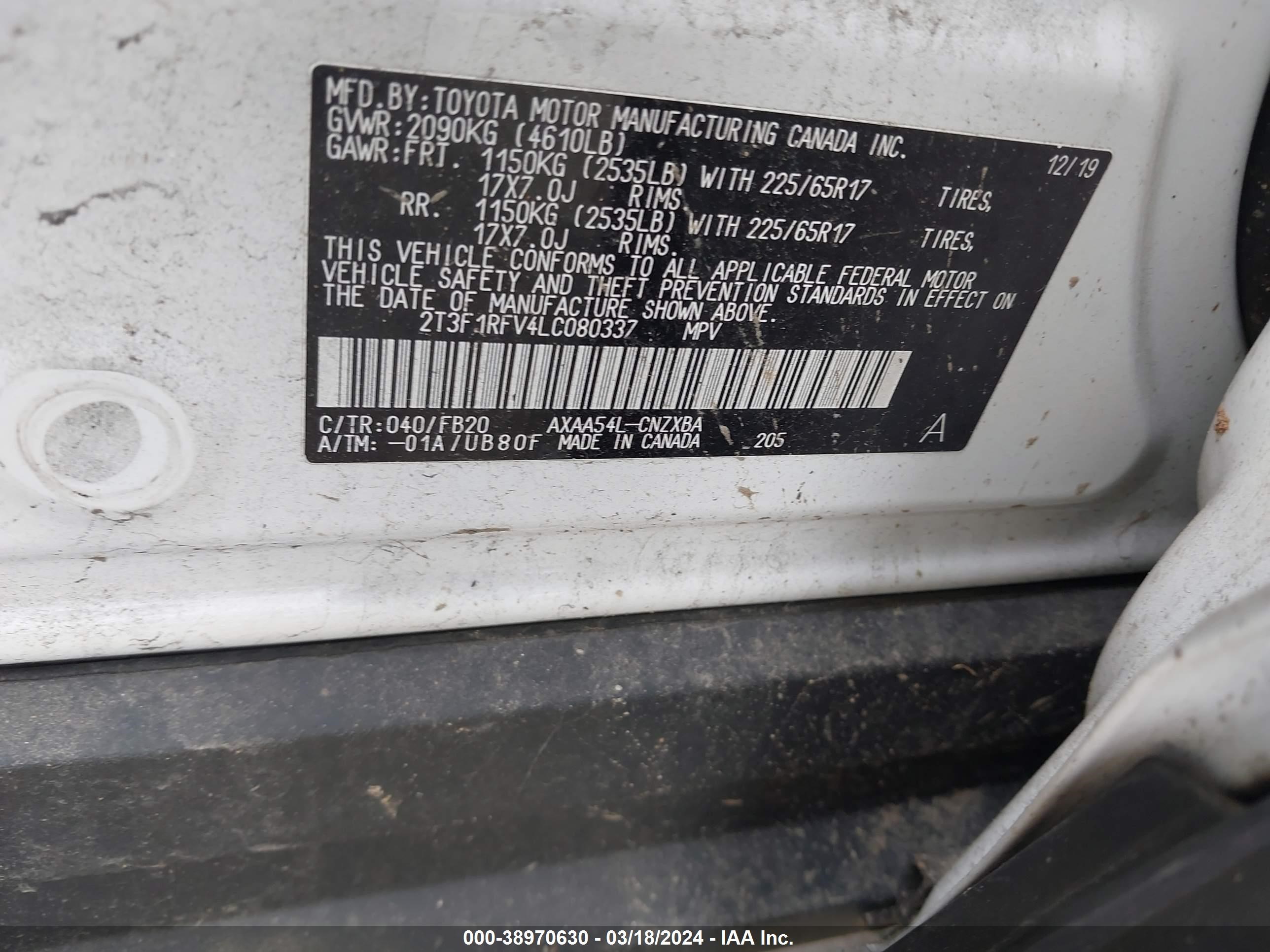 Photo 7 VIN: 2T3F1RFV4LC080337 - TOYOTA RAV 4 