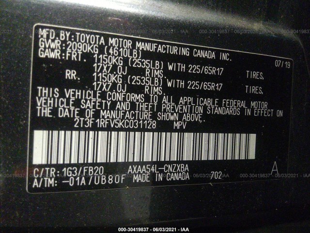 Photo 8 VIN: 2T3F1RFV5KC031128 - TOYOTA RAV4 