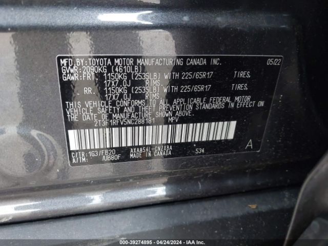 Photo 8 VIN: 2T3F1RFV5NC288181 - TOYOTA RAV4 