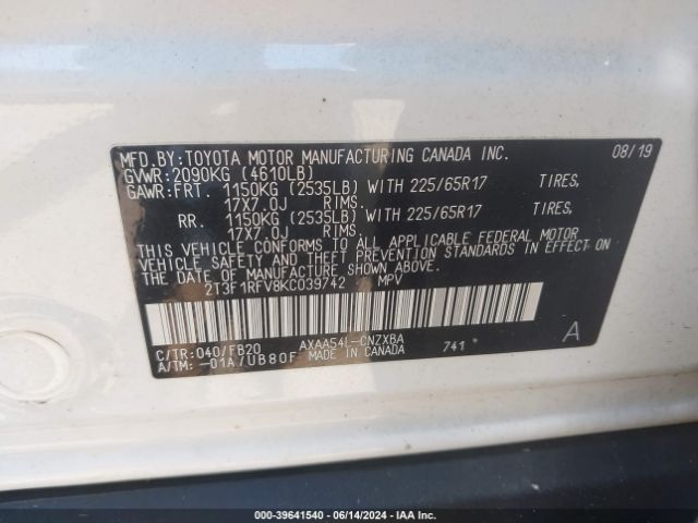 Photo 8 VIN: 2T3F1RFV8KC039742 - TOYOTA RAV4 