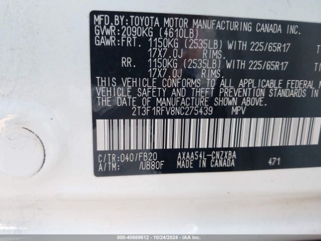 Photo 8 VIN: 2T3F1RFV8NC275439 - TOYOTA RAV4 