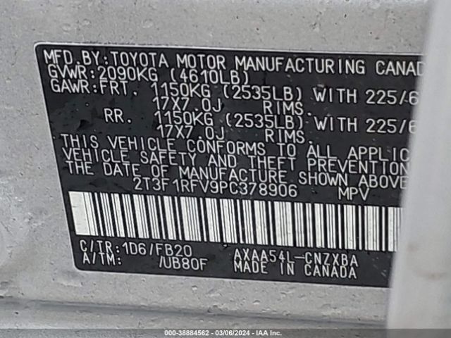 Photo 8 VIN: 2T3F1RFV9PC378906 - TOYOTA RAV4 