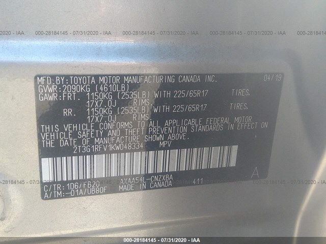 Photo 8 VIN: 2T3G1RFV1KW048334 - TOYOTA RAV4 