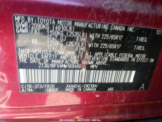 Photo 8 VIN: 2T3G1RFV4MW169460 - TOYOTA RAV4 