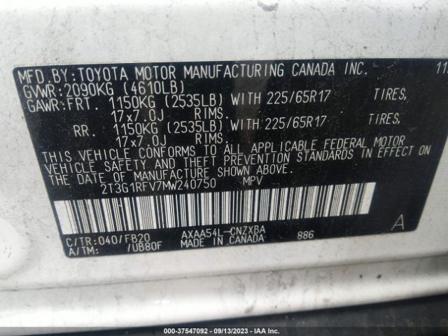 Photo 8 VIN: 2T3G1RFV7MW240750 - TOYOTA RAV4 