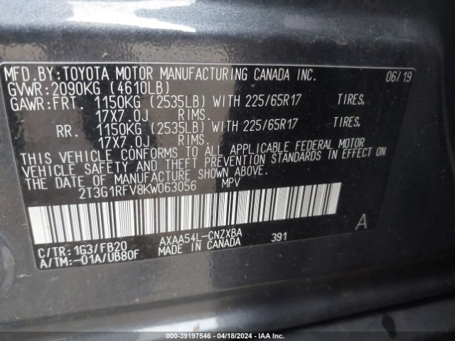 Photo 8 VIN: 2T3G1RFV8KW063056 - TOYOTA RAV4 