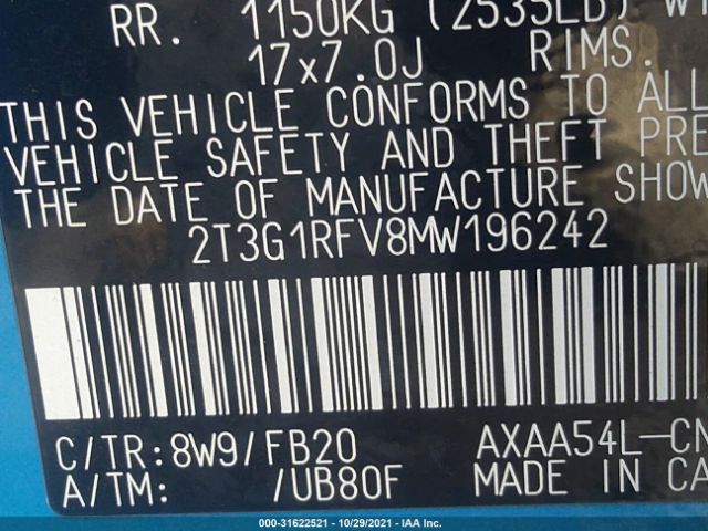 Photo 8 VIN: 2T3G1RFV8MW196242 - TOYOTA RAV4 