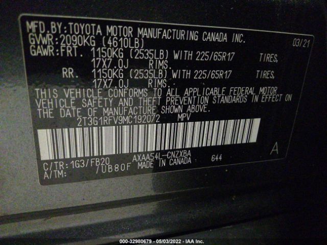 Photo 8 VIN: 2T3G1RFV9MC192072 - TOYOTA RAV4 