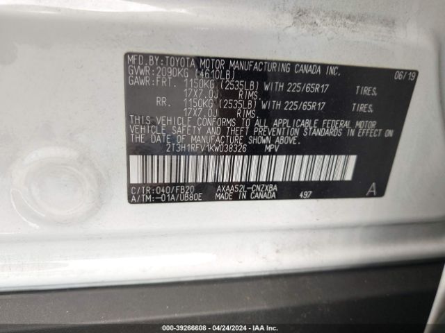 Photo 8 VIN: 2T3H1RFV1KW038326 - TOYOTA RAV4 