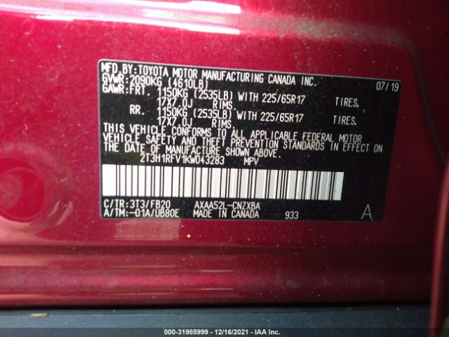 Photo 8 VIN: 2T3H1RFV1KW043283 - TOYOTA RAV4 