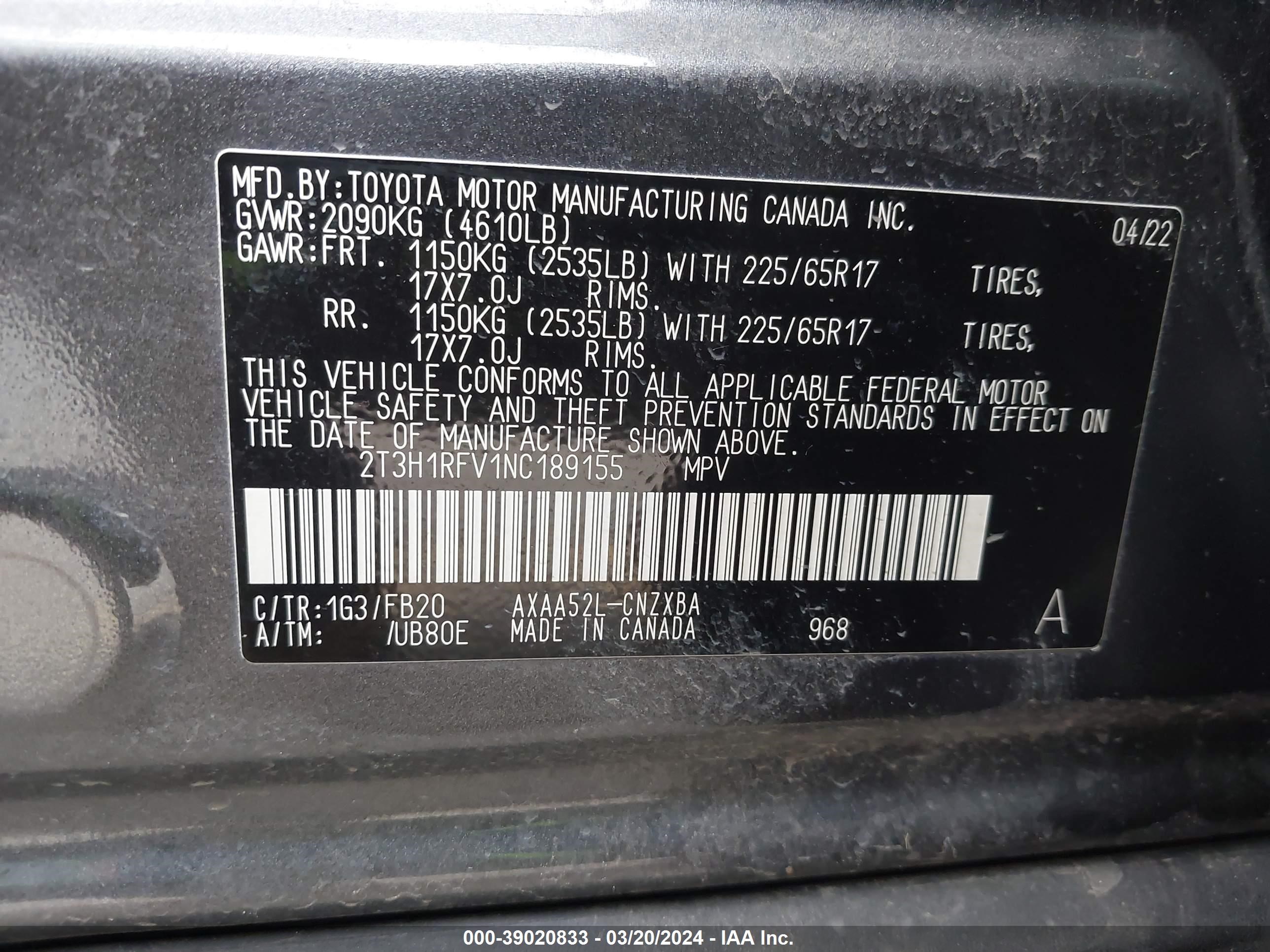 Photo 8 VIN: 2T3H1RFV1NC189155 - TOYOTA RAV 4 