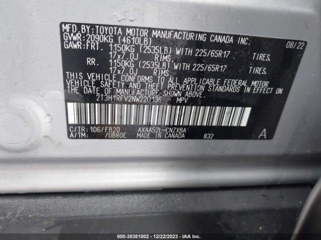 Photo 8 VIN: 2T3H1RFV2NW220136 - TOYOTA RAV4 