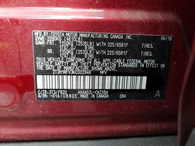 Photo 9 VIN: 2T3H1RFV3KC002946 - TOYOTA RAV4 LE 