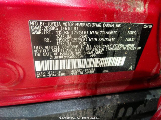 Photo 8 VIN: 2T3H1RFV4KW055198 - TOYOTA RAV4 