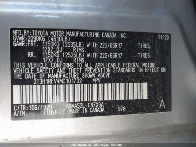 Photo 8 VIN: 2T3H1RFV4MC101732 - TOYOTA RAV4 