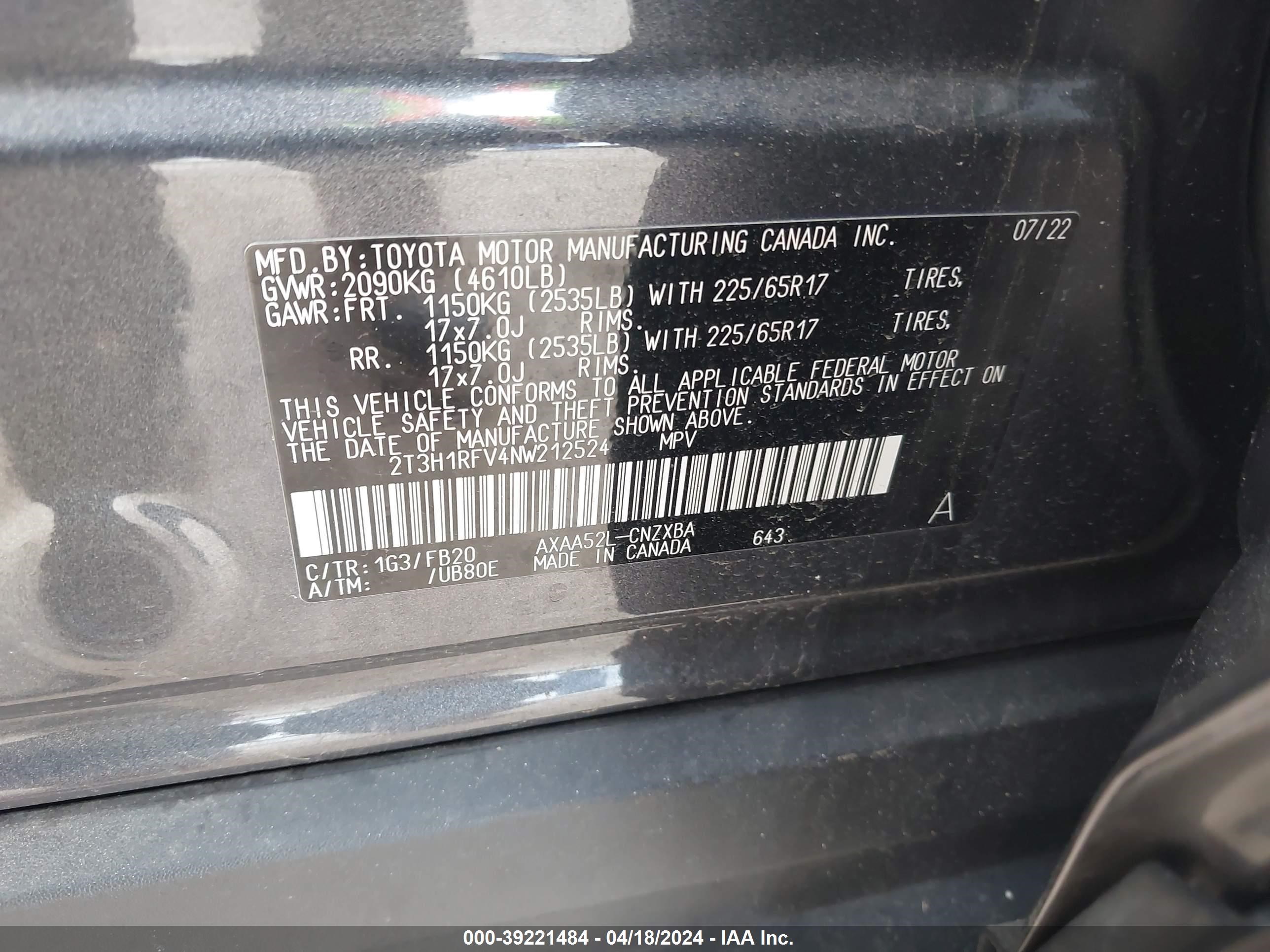 Photo 7 VIN: 2T3H1RFV4NW212524 - TOYOTA RAV 4 