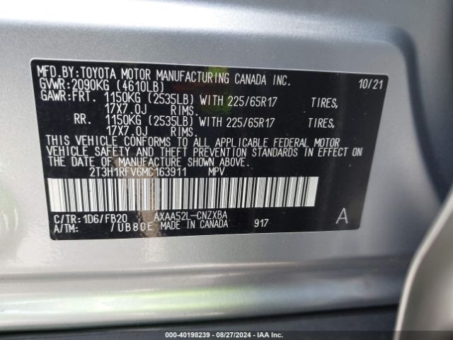 Photo 8 VIN: 2T3H1RFV6MC163911 - TOYOTA RAV4 LE 