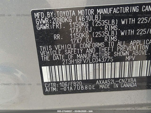 Photo 8 VIN: 2T3H1RFV7LC043775 - TOYOTA RAV4 