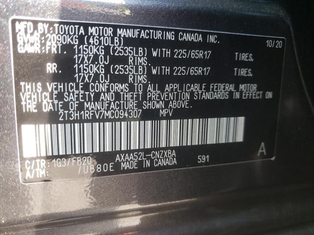 Photo 9 VIN: 2T3H1RFV7MC094307 - TOYOTA RAV4 LE 