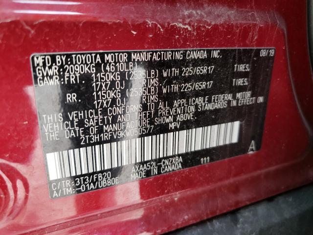 Photo 9 VIN: 2T3H1RFV9KW050577 - TOYOTA RAV4 LE 