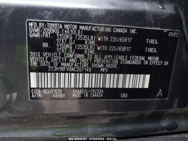 Photo 8 VIN: 2T3H1RFVXNC207149 - TOYOTA RAV4 