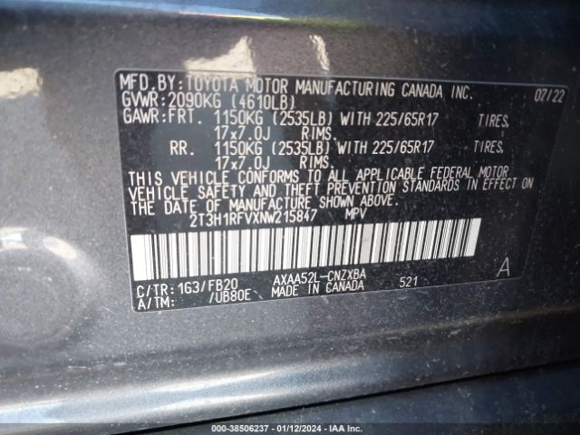 Photo 8 VIN: 2T3H1RFVXNW215847 - TOYOTA RAV4 