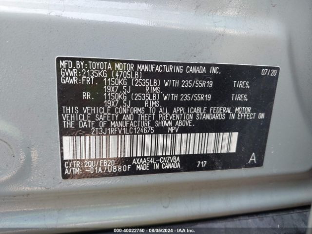 Photo 8 VIN: 2T3J1RFV1LC124675 - TOYOTA RAV4 