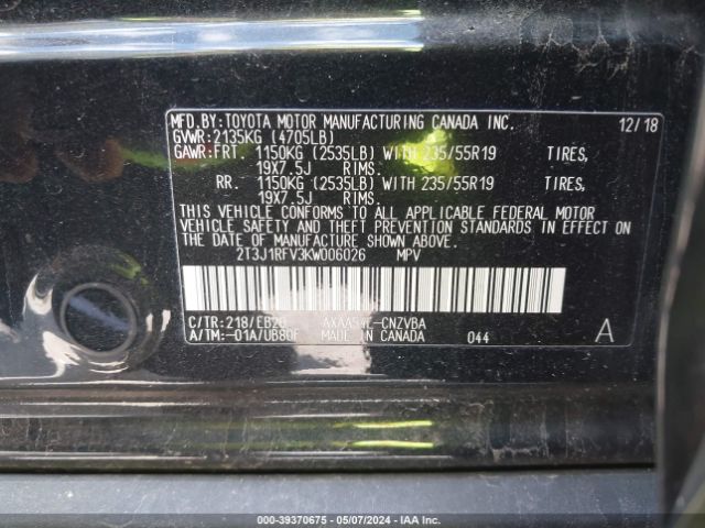 Photo 8 VIN: 2T3J1RFV3KW006026 - TOYOTA RAV4 