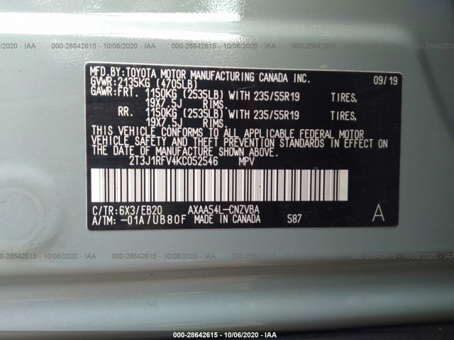 Photo 8 VIN: 2T3J1RFV4KC052546 - TOYOTA RAV4 