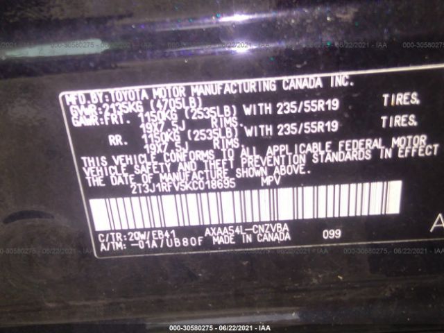 Photo 8 VIN: 2T3J1RFV5KC018695 - TOYOTA RAV4 