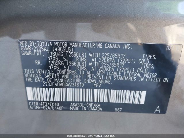 Photo 8 VIN: 2T3JF4DV0CW234610 - TOYOTA RAV4 